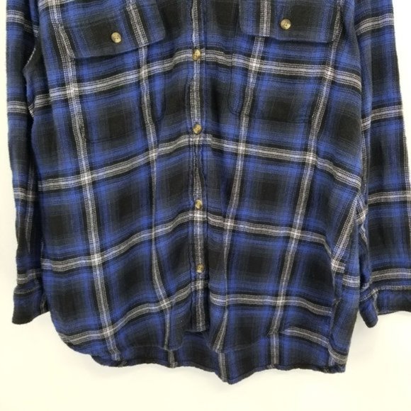 American Eagle Oversized Fit Blue and Black Plaid Flannel Shirt Size Large - Picture 4 of 11
